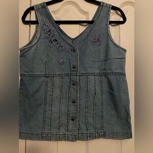 Together Vintage Denim Top with Butterfly Embroidery